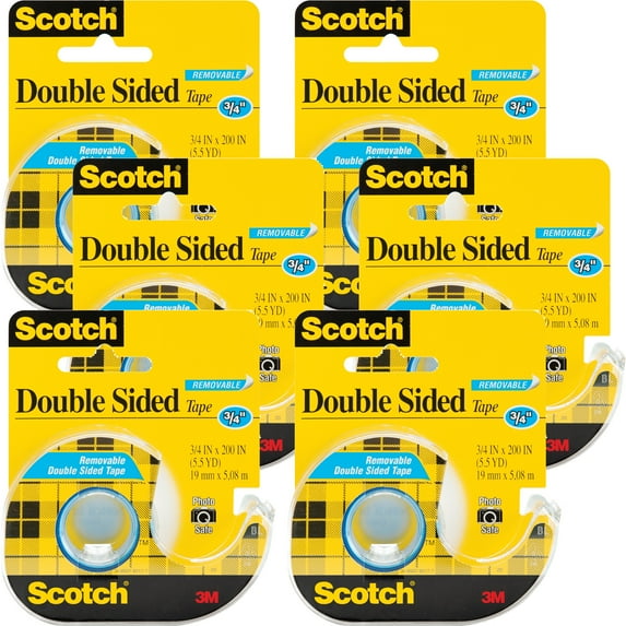 Scotch Removeable Double-Sided Tape .75"X200"-Multipack Of 6