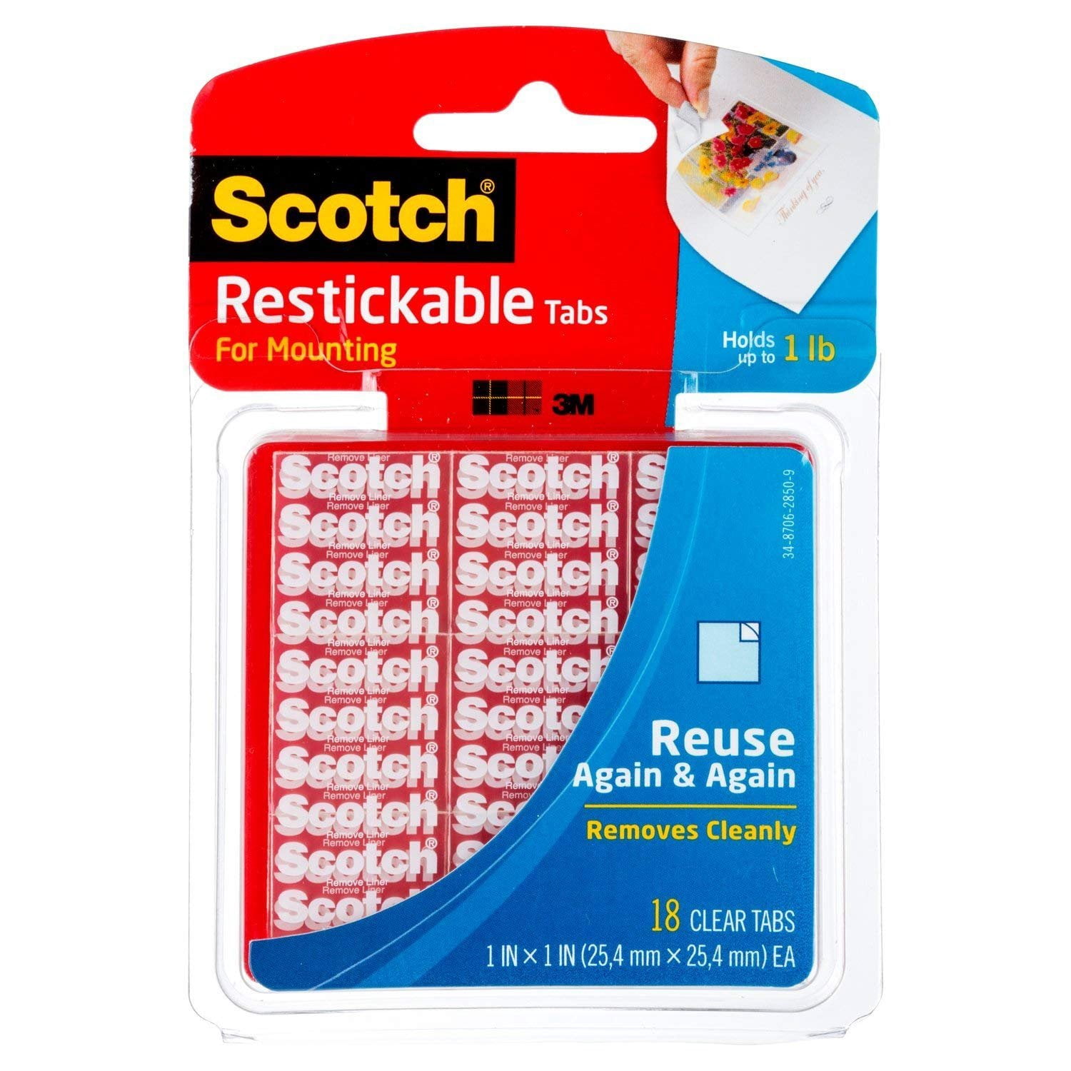 Scotch Restickable Tabs, 1-inch x 1-inch, Clear, 18-Tabs R100 24 ...