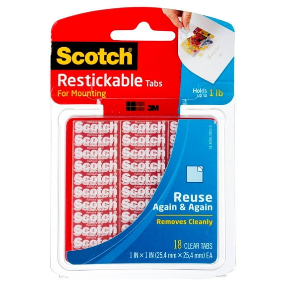 Scotch Restickable Tabs, 1-inch x 1-inch, Clear, 18-Tabs R100
