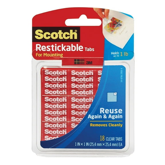 3M Scotch Restickable Tabs - Restickable, 1 x 1 In - 18 Count, 2-Pack