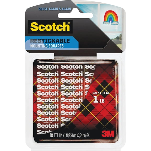 Scotch Restickable Tabs Self Adhesive - Clear, 1 x 1 In - 18 Squares, 4 Pack