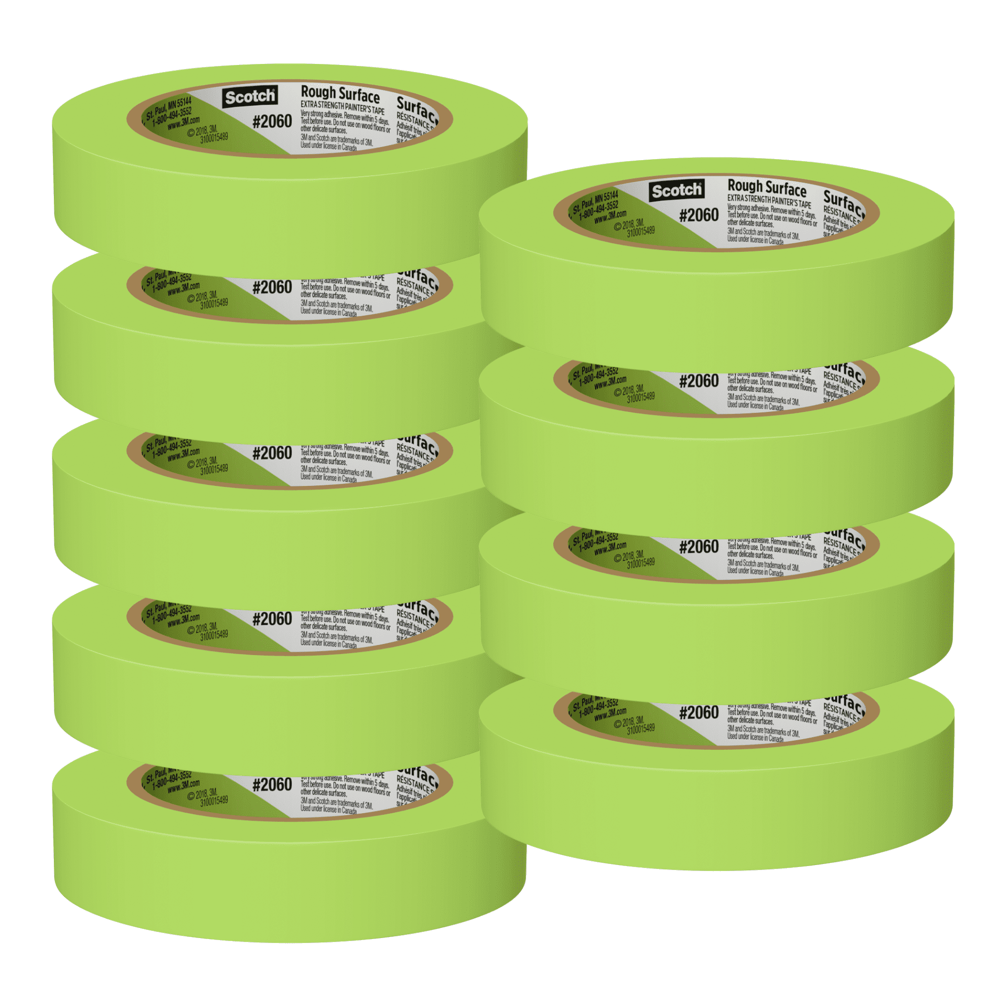 Scotch Rough Surface Painters Tape (2060): 0.94 in. x 60 yds. (Green) bulk-packaged [9 Rolls]