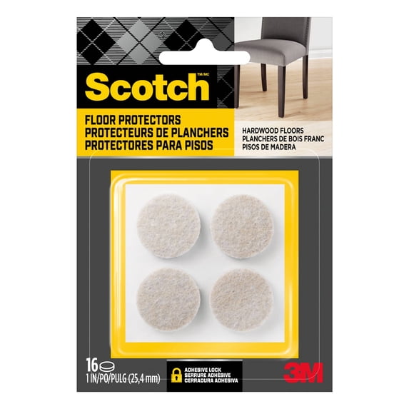 Scotch Round Felt Pads, Beige, Furniture Bumpers, 1 in, 16 Pack