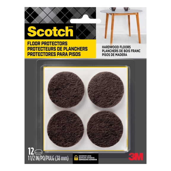 Scotch Round Felt Pads, Brown, Furniture Bumpers, 1.5 in, 12 Pack