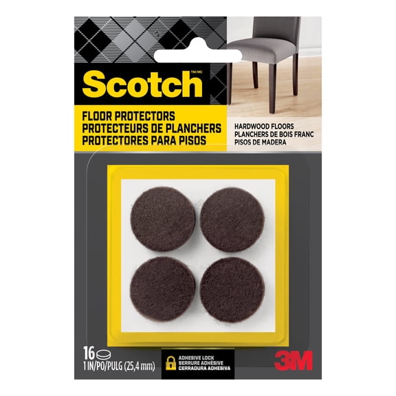 Scotch Round Felt Pads, Brown, Furniture Bumpers, 1 in, 16 Pack