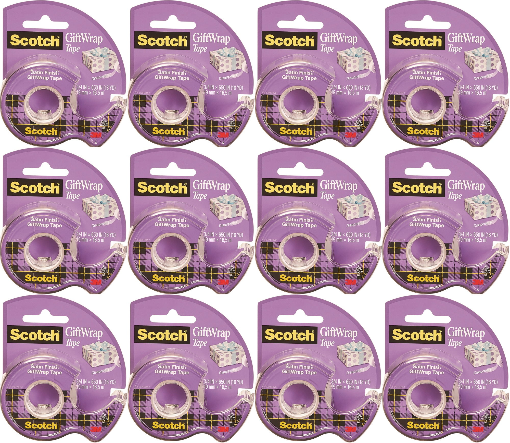 Scotch Gift Wrap Tape, Satin Finish, 0.75in X 650in (12 pack) (Bundle)