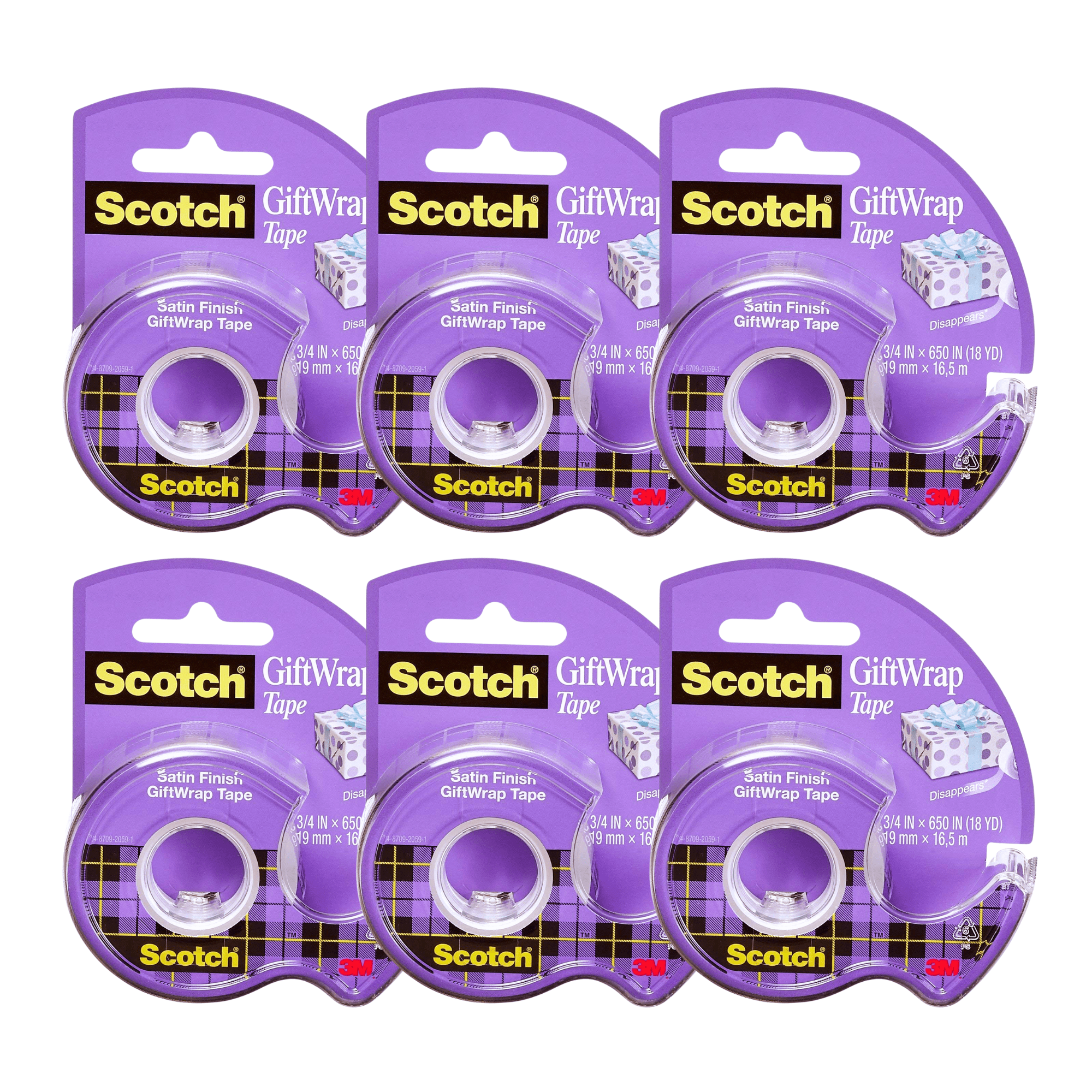 Scotch Satin-Finish GiftWrap Tape: 3/4 in. x 650 in. (Translucent) [6-pack]