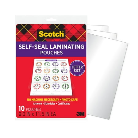 Scotch Self-Seal Laminating Pouches, 10 Count, Letter Size 8.5" x 11", 3 Mil Thick