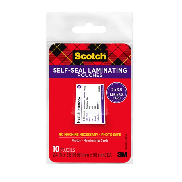 Scotch SelfSealing Laminating Pouches, 2.4 in x 3.8 in, 10 pouches