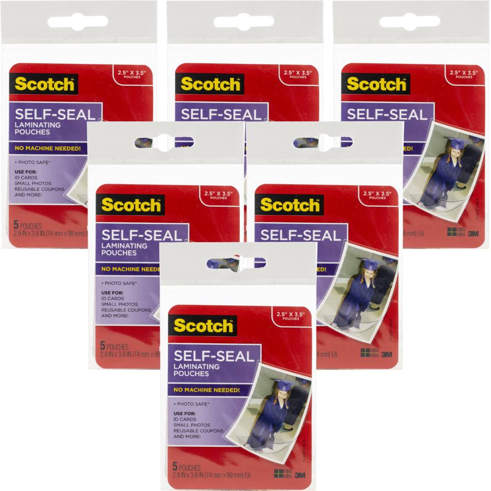 Scotch SelfSealing Laminating Pouches2"X3" 5 Count, Multipack Of 6