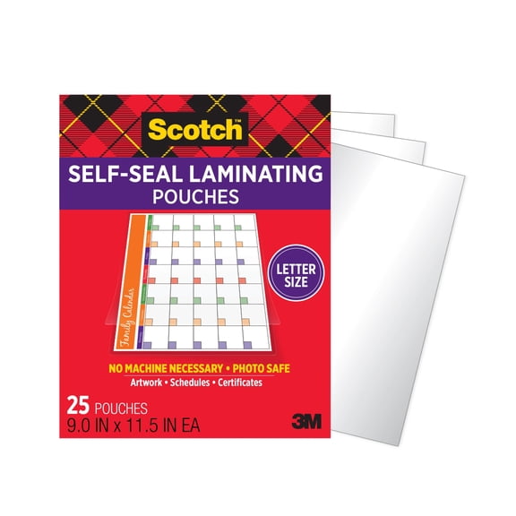 Scotch Self-Sealing Laminating Pouches, 25 Count, 9" x 11.5"