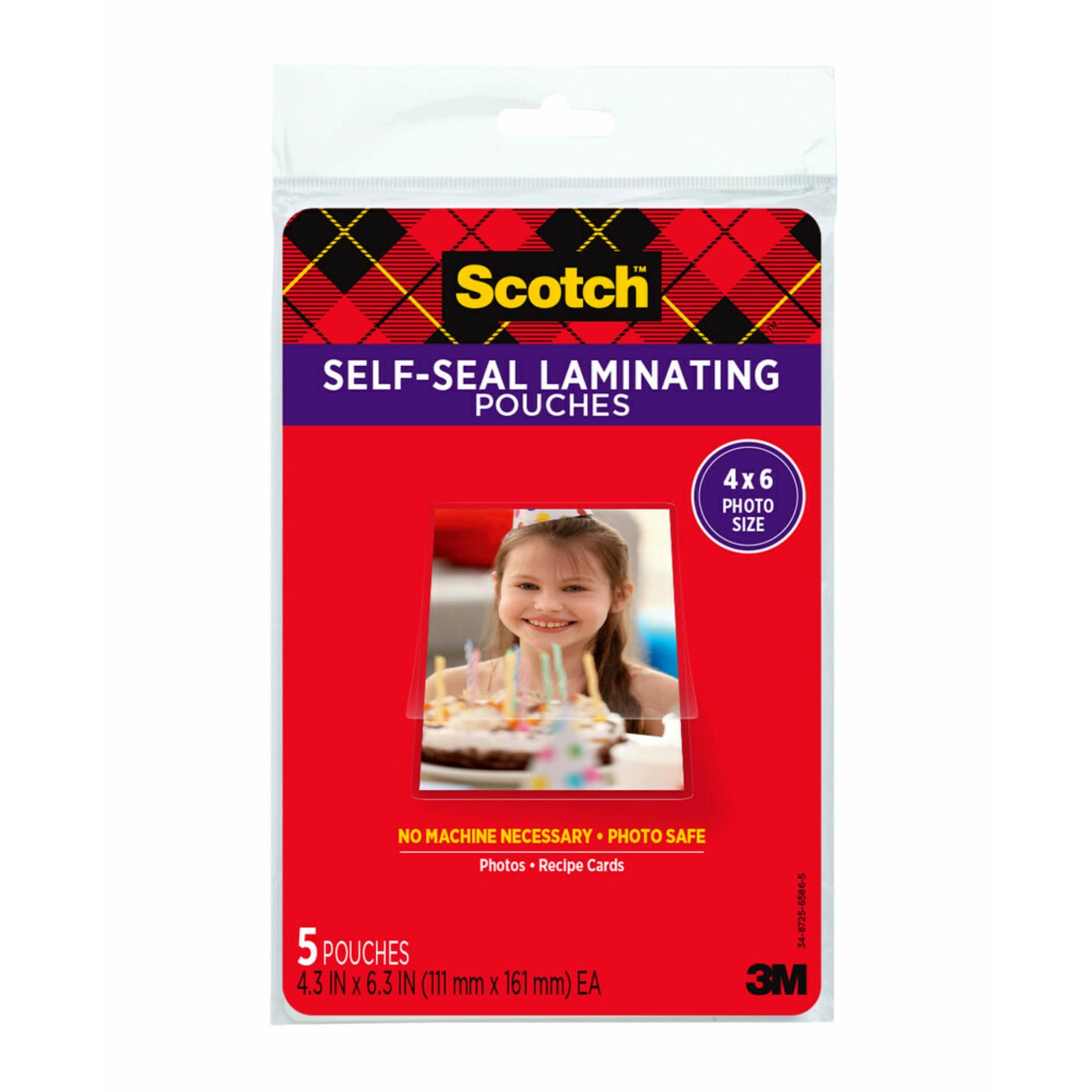 Scotch Self-Sealing Laminating Pouches 4.3 in x 6.3 in, Gloss Finish, 5 Pouches