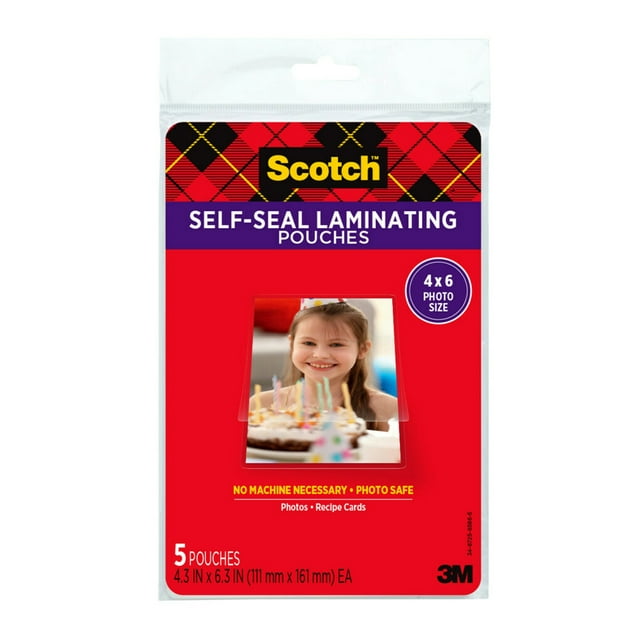 Scotch ™ Self-Sealing Laminating Pouches 4.3 in x 6.3 in, Gloss Finish