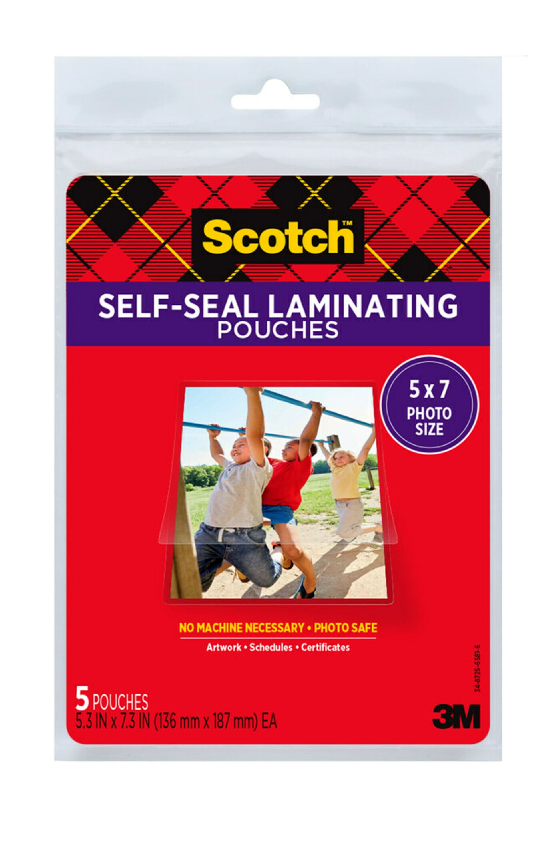 Scotch ™ SelfSealing Laminating Pouches, 5.3 in x 7.3 in