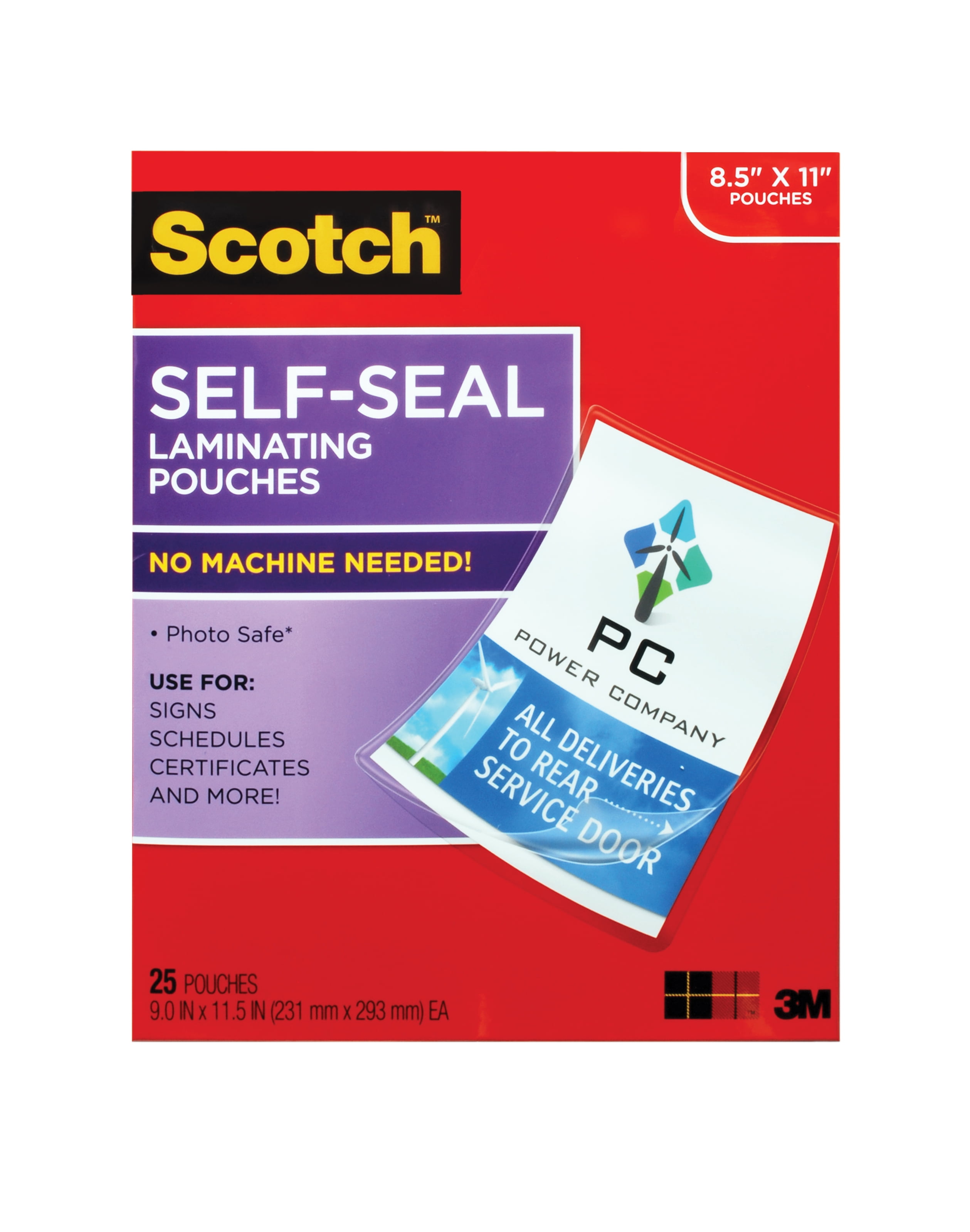Scotch Self-Sealing Laminating Pouches LS854-25G-WM, 9.0 in x 11.5 in x .5 in Gloss Finish Letter Size