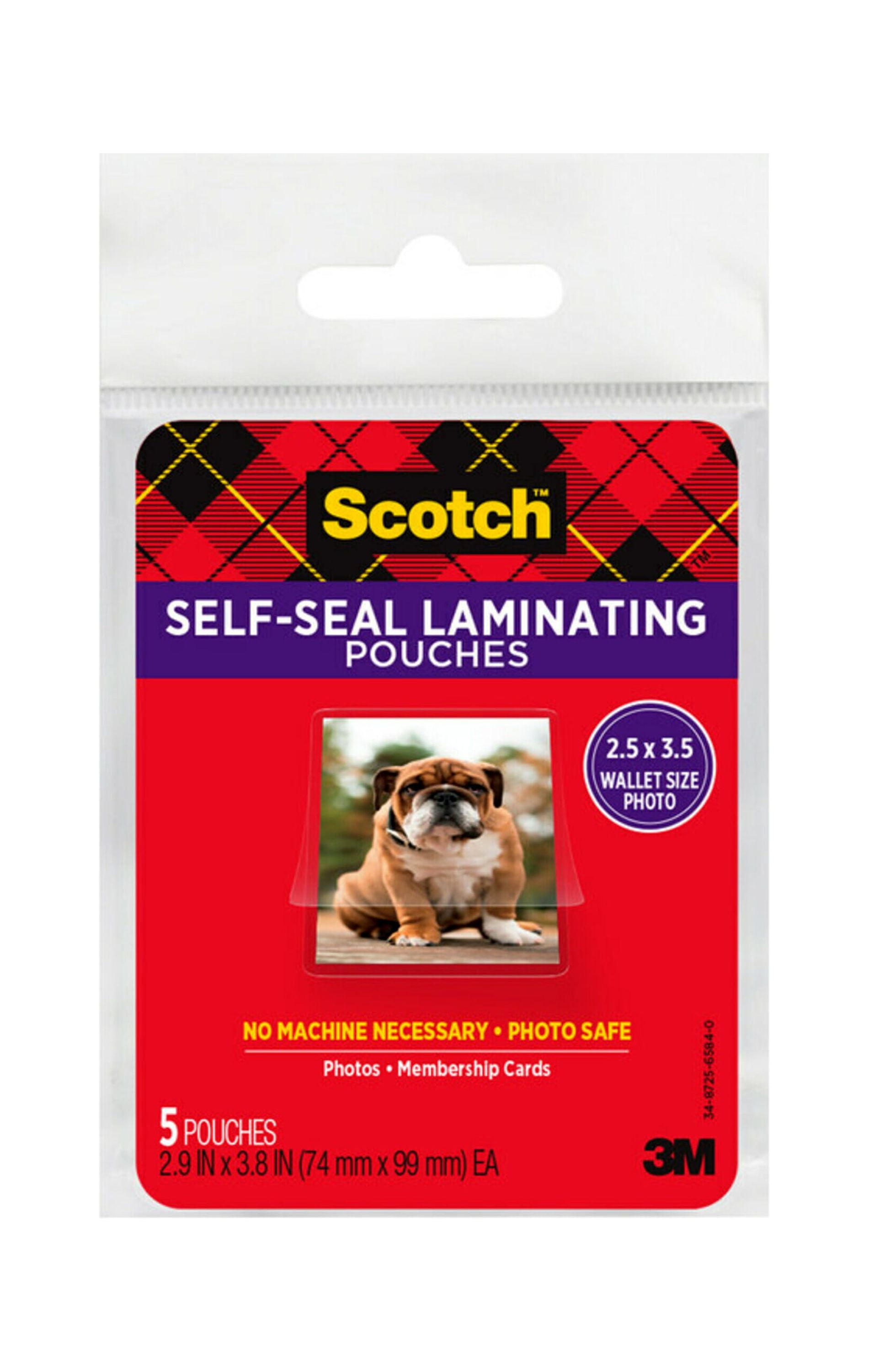 Scotch Self-sealing Laminating Pouches, 5 Count, 2.5 x 3.5, 9.5