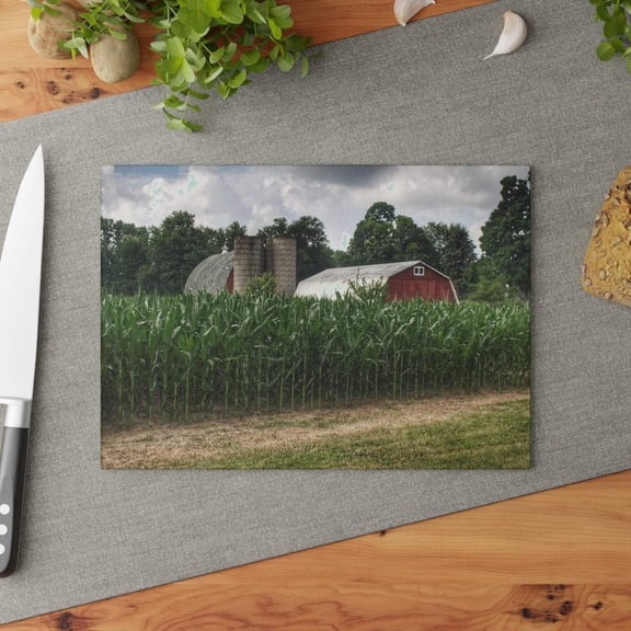 U R There Photography Scotch Settlement Reds Rustic Farmhouse Tempered-Glass Cutting Board 8"x 11"