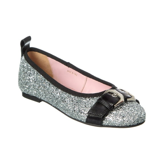 Scotch & Soda Mira Glitter & Leather Ballet Flat, 36, Silver