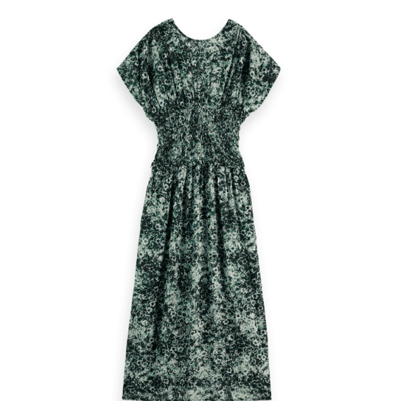 Scotch & Soda Women's Green Printed Modal Smock Waist V-Neck Maxi Dress, 38/R