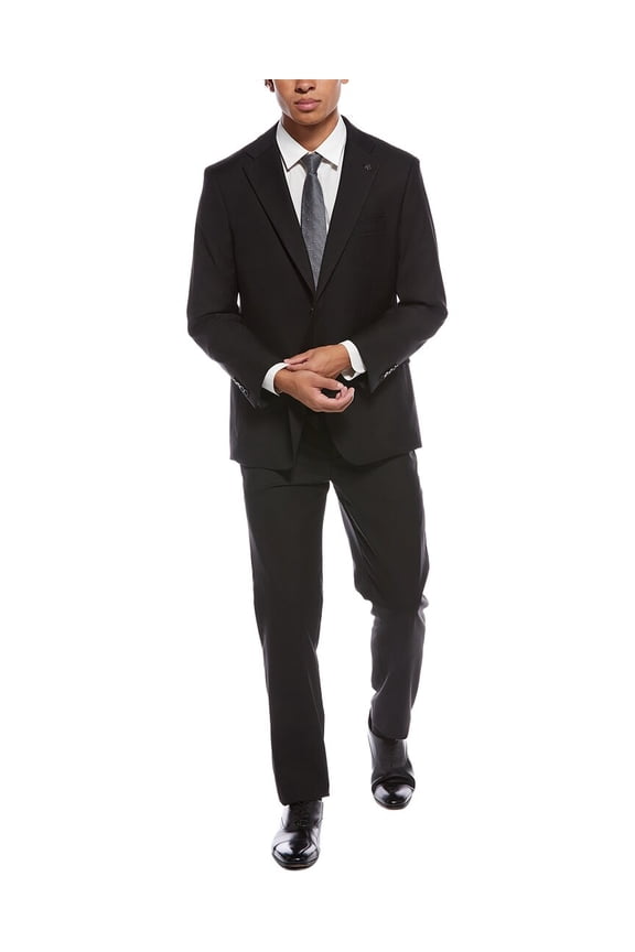 mens  2pc Suit with Flat Front Pant, 44R, Black