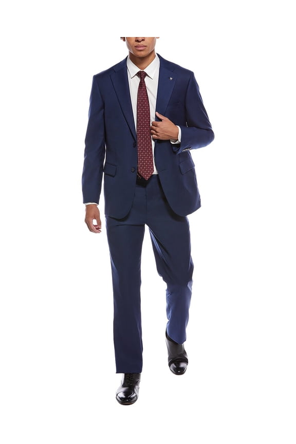mens  2pc Suit with Flat Front Pant, 46R, Blue
