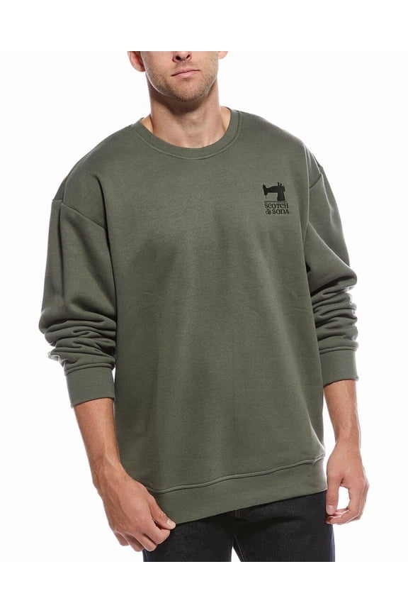 mens Embroidered Logo Crewneck Sweatshirt, l, Green