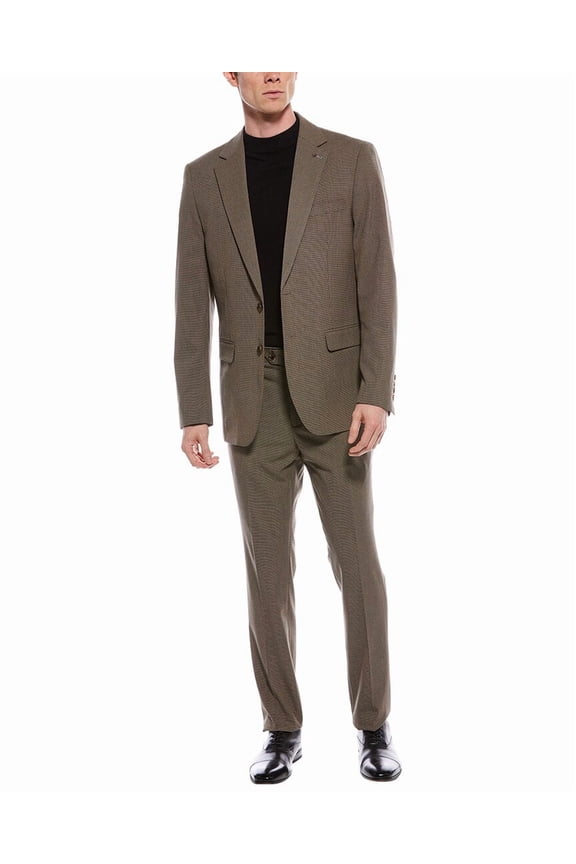 mens Micro Houndstooth Suit, 38R, Brown
