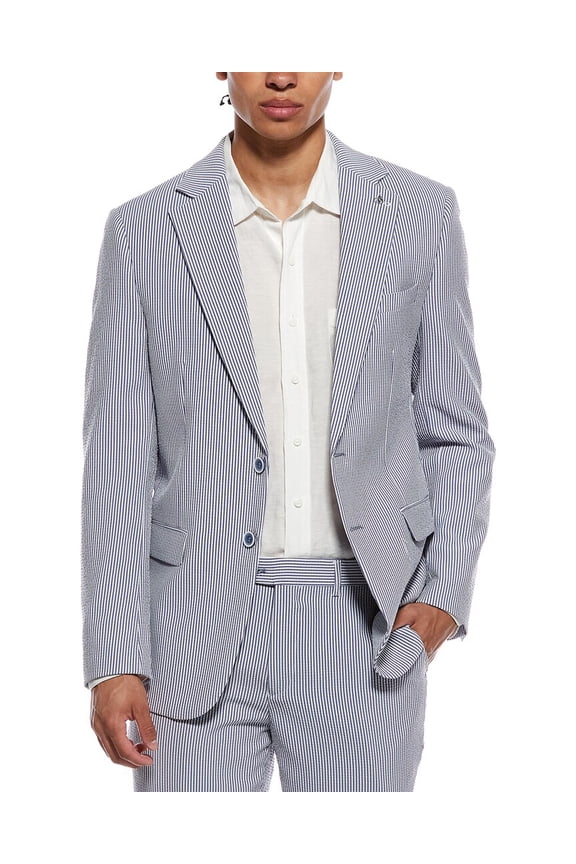 mens  Seersucker Sportcoat, 46R, Blue