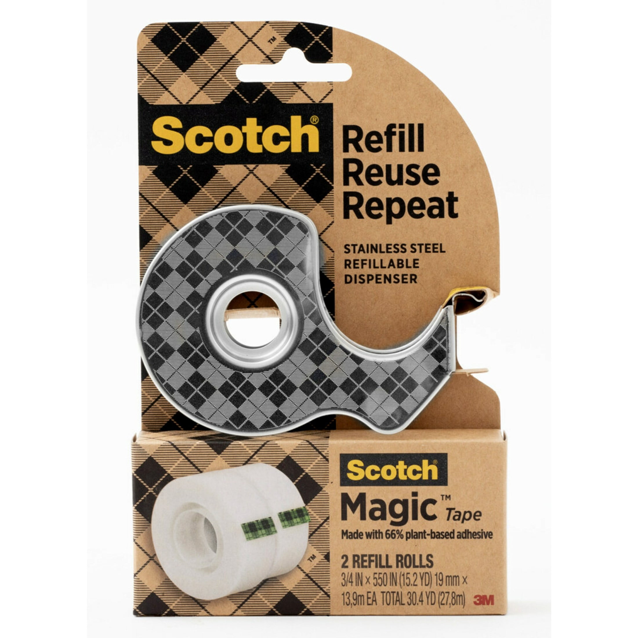 Scotch Stainless Steel Refillable Tape Dispenser with 2 Rolls