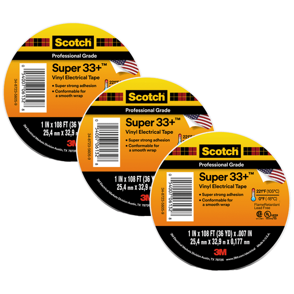 Scotch Super 33+ Vinyl Electrical Tape: 1 in. x 36 yds. (Black) [3-pack]