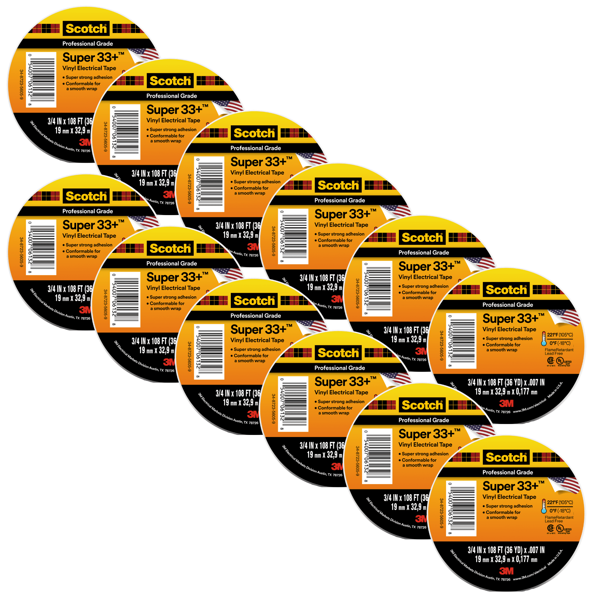Scotch Super 33+ Vinyl Electrical Tape: 3/4 in. x 36 yds. (Black) [12-pack]
