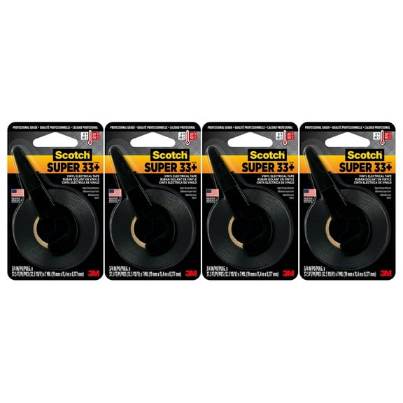 Scotch Super 33+ Vinyl Electrical Tape, 3/4 in x 37.5 ft, Black  Premium All-Weather, Flame-Retardant Electrical Insulation Tape, 4-Pack