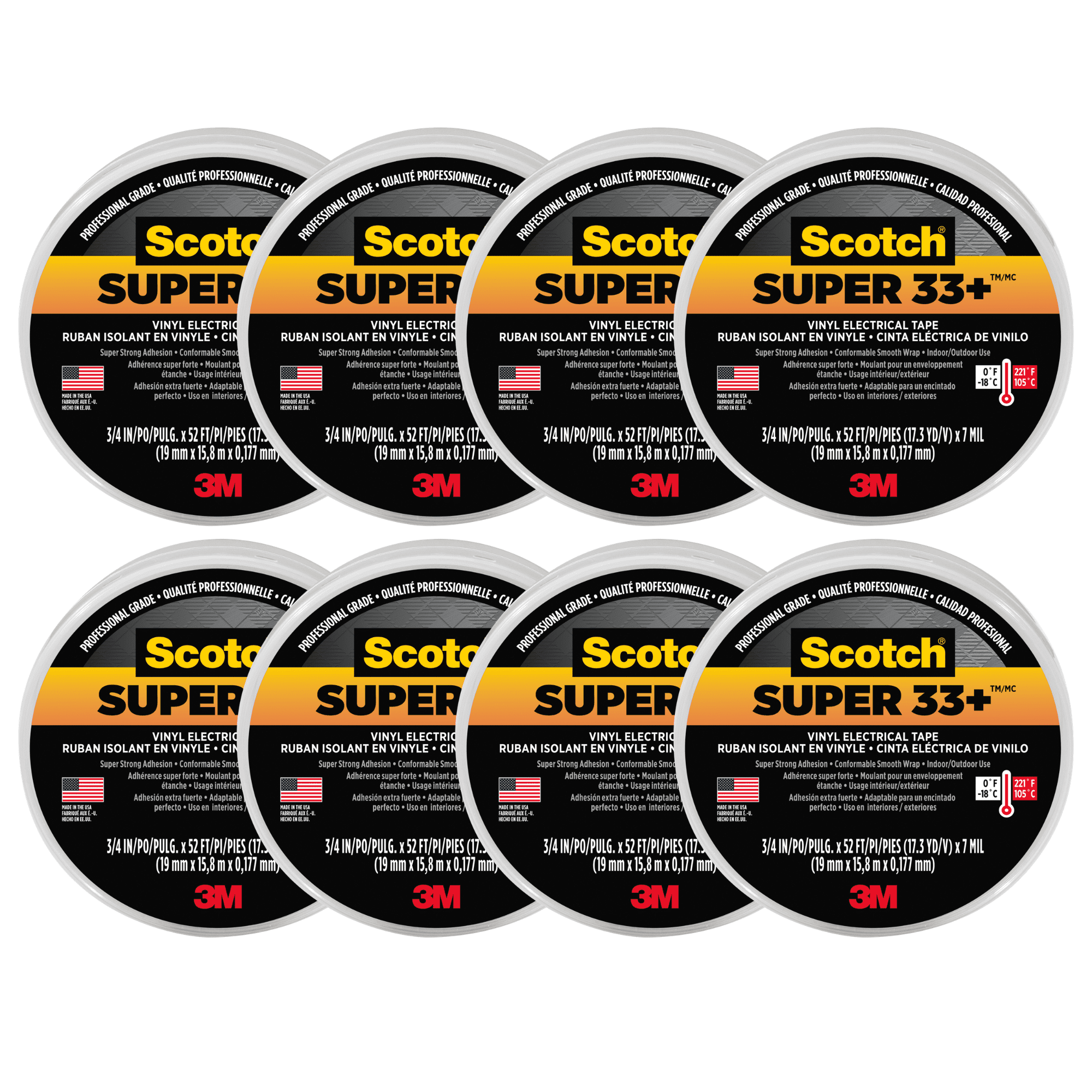 Scotch Super 33+ Vinyl Electrical Tape: 3/4 in. x 52 ft. (Black) [8-pack]