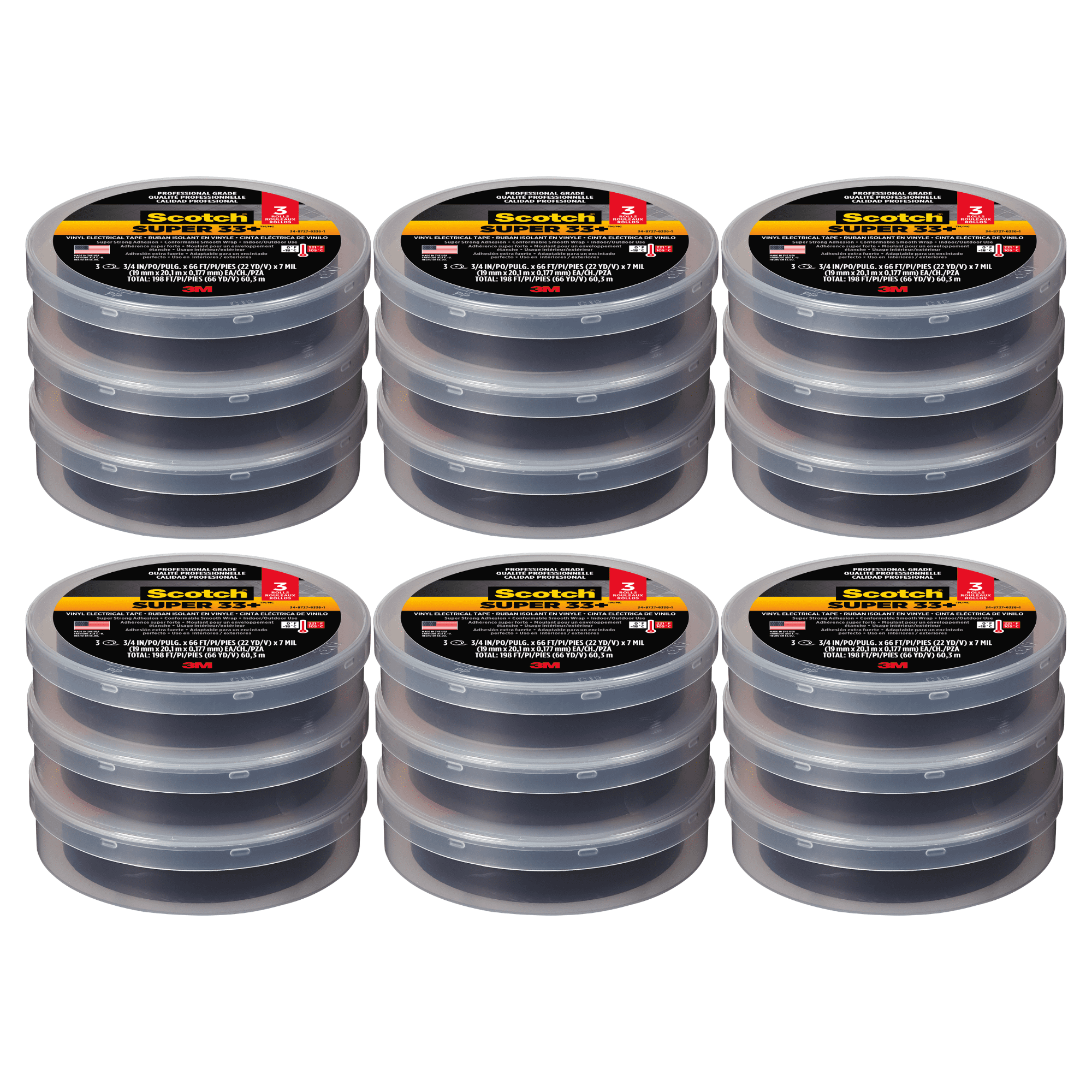 Scotch Super 33+ Vinyl Electrical Tape: 3/4 in. x 66 ft. (Black) [18-pack]