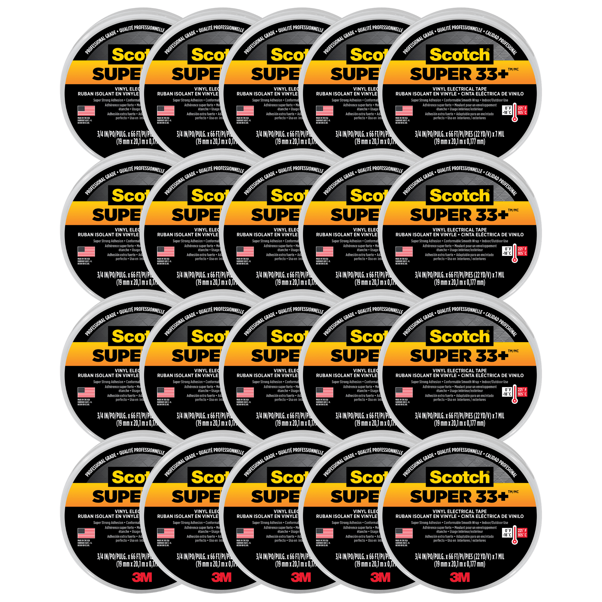 Scotch Super 33+ Vinyl Electrical Tape: 3/4 in. x 66 ft. (Black) [20-pack]