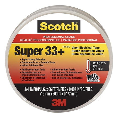 Scotch Super 33+ Vinyl Electrical Tape, 6132-BA-10, 3/4 in x 66 ft x 0.007 in