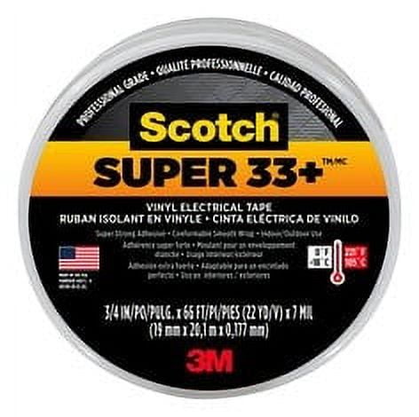 Scotch Super 33+ Vinyl Electrical Tape, 6132-BA-10, 3/4 in x 66 ft x0.007 in (19 mm x 20,1 m x 0.177 mm), 10/case
