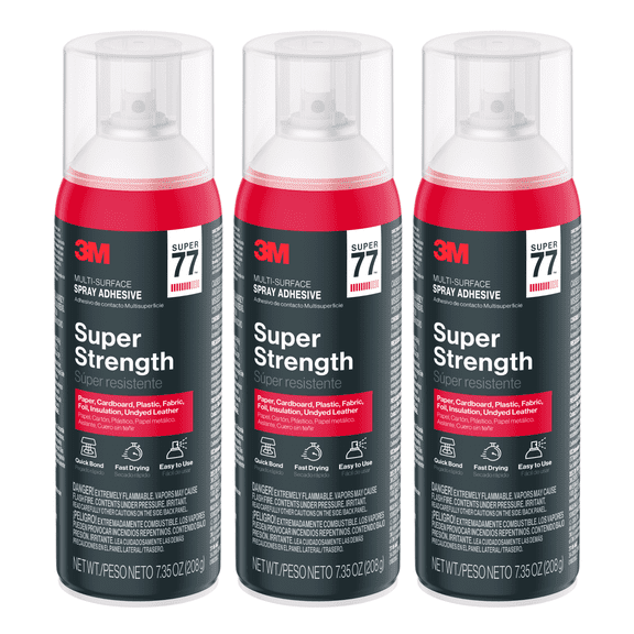 3M Super 77 Multi-Surface Spray Adhesive: 7.35 ounce container (Clear) [3-pack]