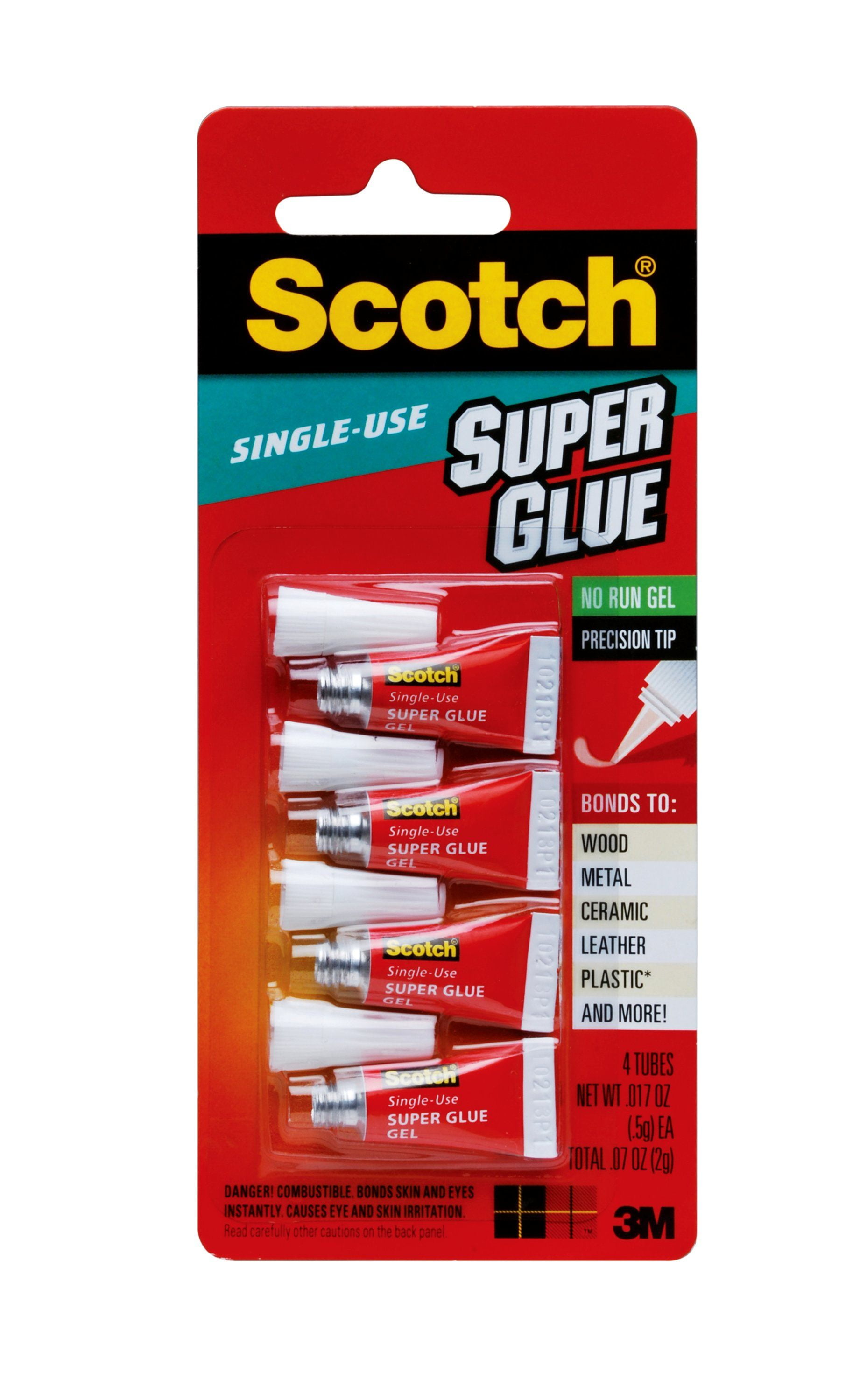 Scotch Super Glue Gel AD119, 4-Pack of single-use tubes, .017 oz each