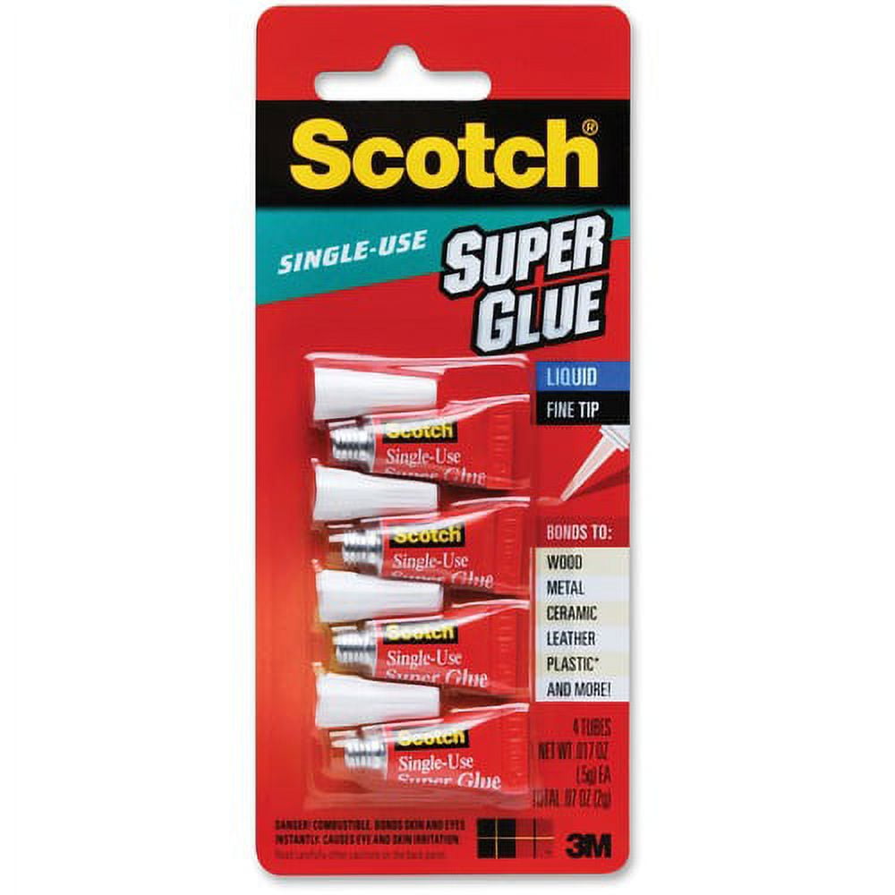 Scotch Super Glue Liquid - 0.05 grams Single-Use Tubes - 0.02 oz - 4 / Pack - Clear Scotch Super Glue Liquid - 0.05 grams Single-Use Tubes - 0.02 oz - 4 / Pack - Clear