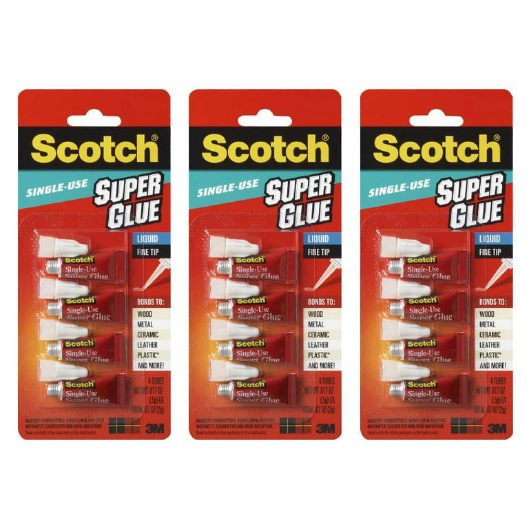 Scotch Super Glue Liquid Adhesive Fine Tip Single Use 4 Tubes Total 0.07  Ounce 3M AD114, 24-Pack 