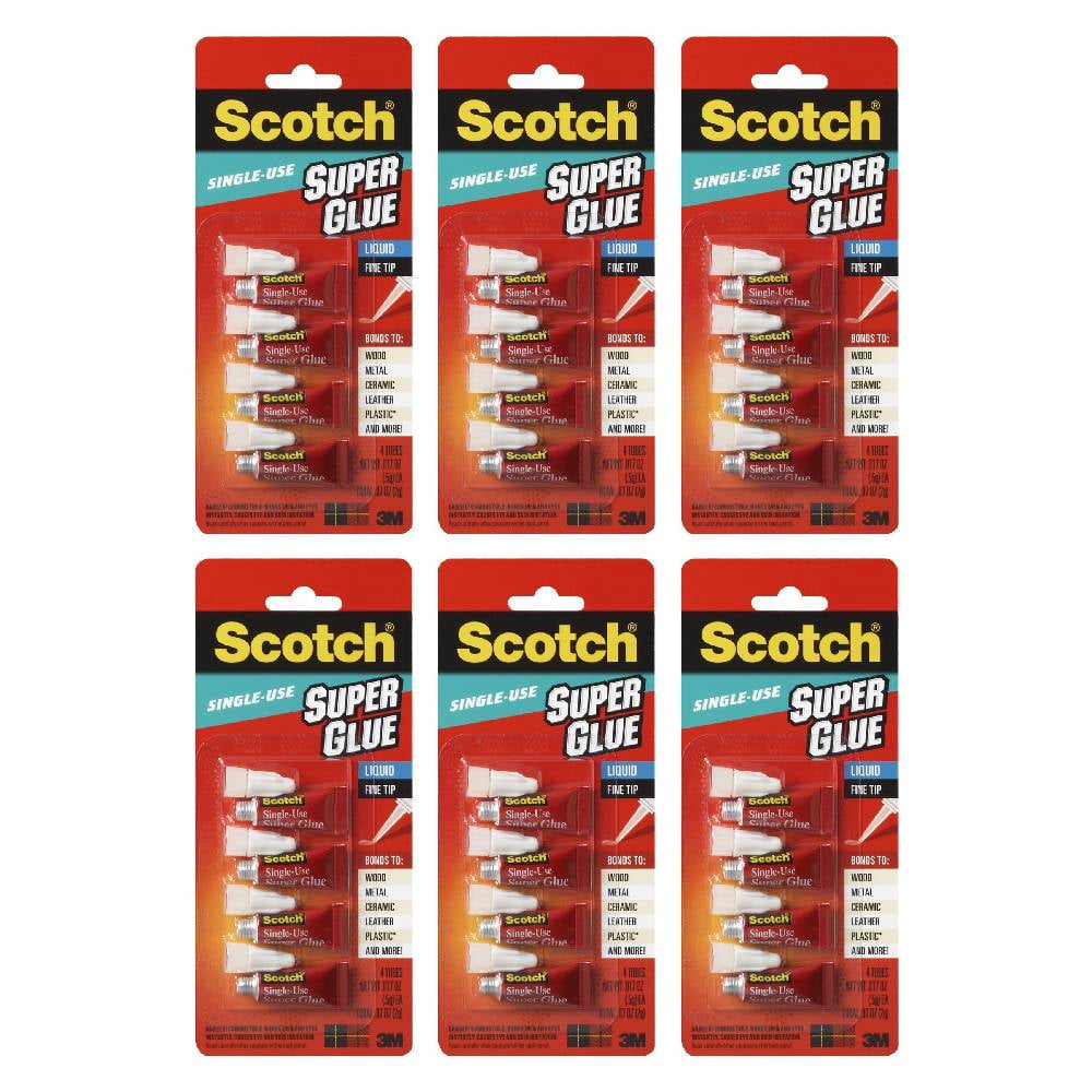 Scotch Super Glue Liquid Adhesive 0.07 Ounce Fine Tip Single Use 4 Tubes 3M  AD114, 3-Pack 