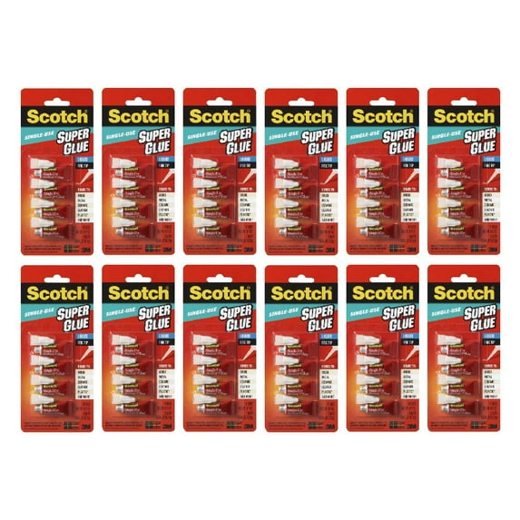 Scotch Super Glue Liquid Adhesive Fine Tip Single Use 4 Tubes Total 0.07 Ounce 3M AD114, 12-Pack