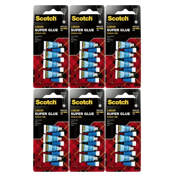 Scotch Super Glue Liquid with Precision Applicator Fast-Drying, Clear Adhesive for Plastic, Metal, Ceramic, Wood, and More, 0.07 oz, Pack of 6