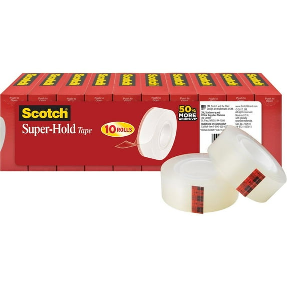 Scotch Super-Hold Tape - 0.75" Width x 83.33 ft Length - Durable, Reusable - 10 / Pack - Clear