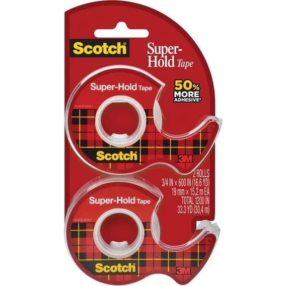 Scotch Super-Hold Tape - 16.67 yd Length x 0.75" Width - Dispenser Included - 2 / Pack - Translucent | Bundle of 10 Packs