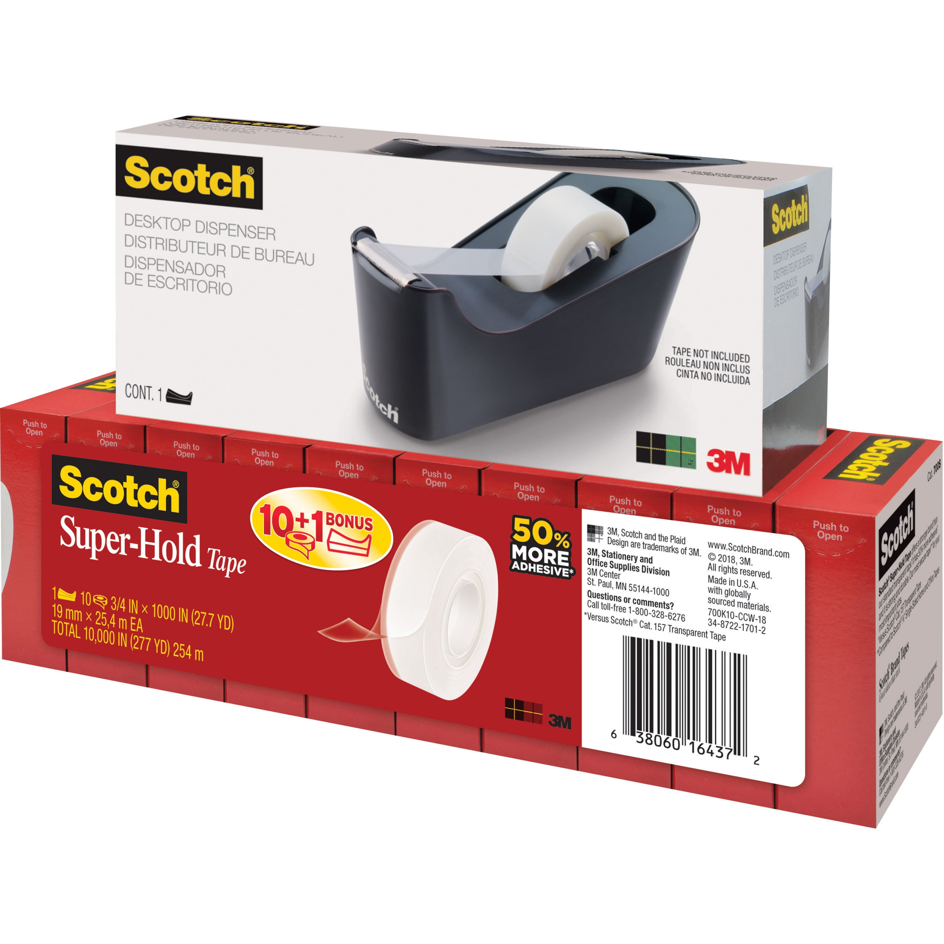 Scotch, MMM700K10C18BLK, Super-Hold Tape, 10 / Pack, Clear