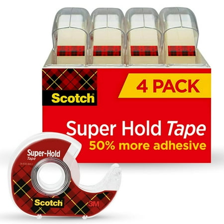 Scotch Super-Hold Tape, 50% More Adhesive Clear, 3/4" x 650", 4 Dispensers