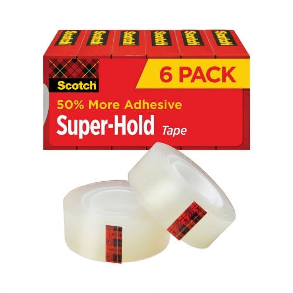 Scotch Super-Hold Tape Refill, 1" Core, 0.75" x 27.77 yds, Transparent, 6/Pack, Each