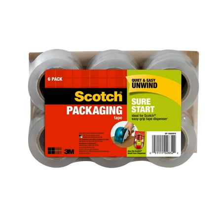 Scotch Sure Start Packaging Tape, 1.5” Core, Clear, 1.88" x 900", 6 Rolls